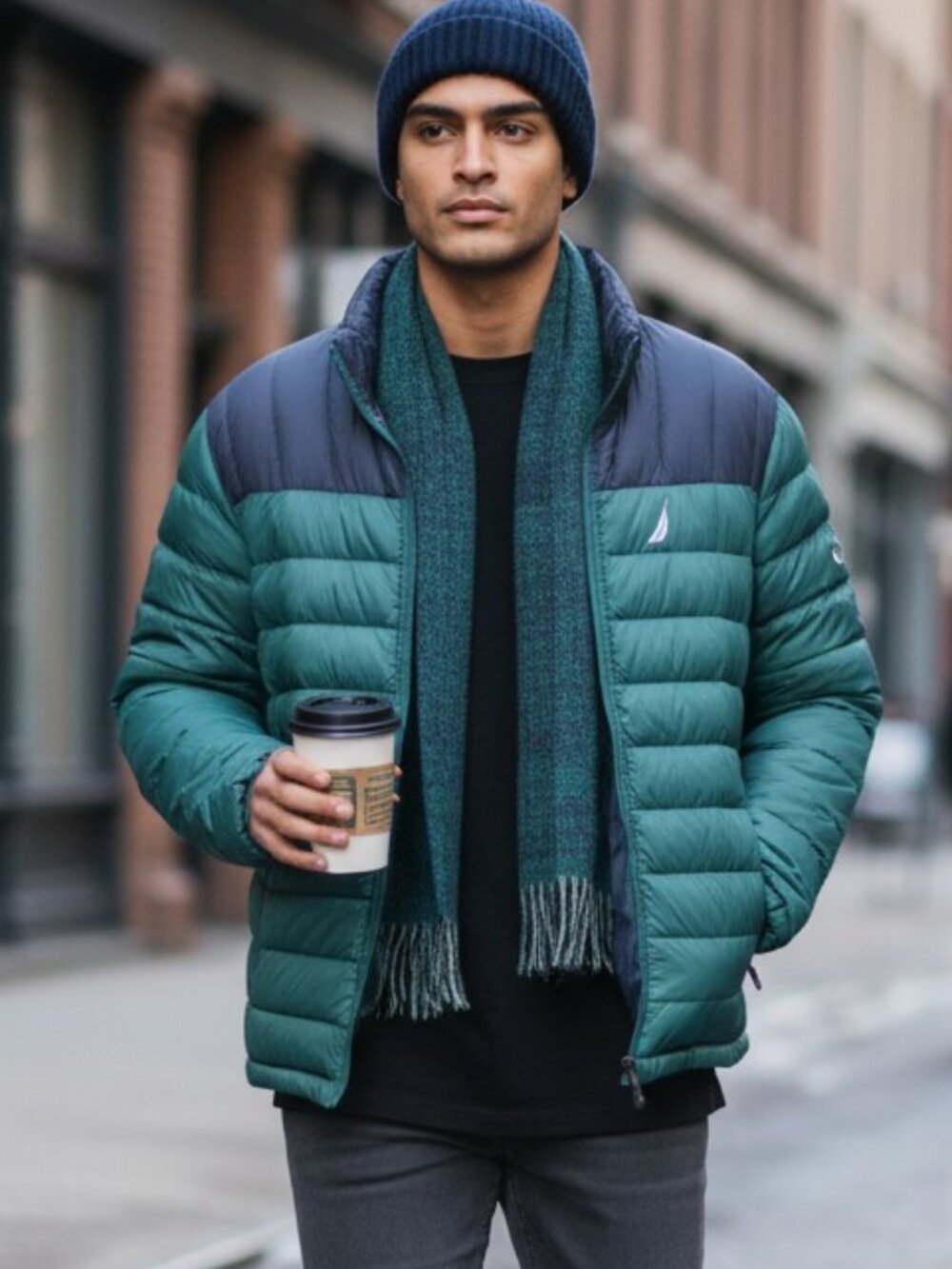 Nautica Reversible Puffer Jacket Navy Teal Colorblock Packable Coat